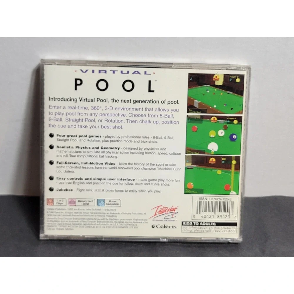 Virtual Pool Sony PlayStation 1 PS1 Interplay Sports Game SLUS-00034 Tested CIB